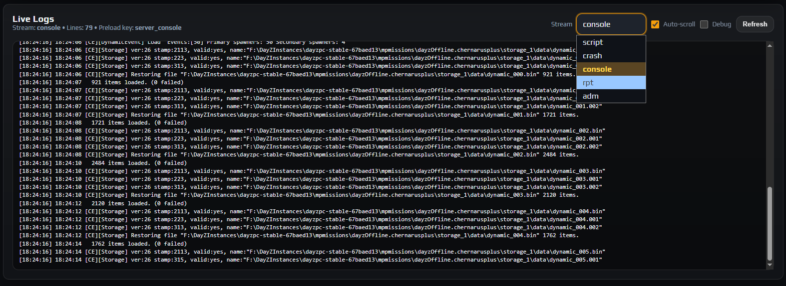 DayZ live server logs
